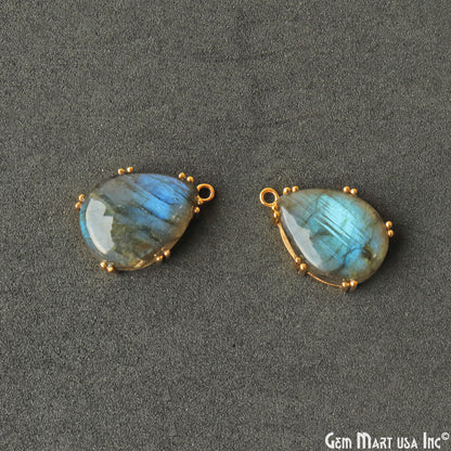 Flashy Labradorite 23x16mm Cabochon Pears Prong Gold Setting Single Bail Gemstone Connector