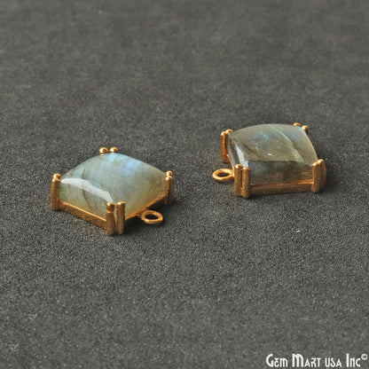 Flashy Labradorite 16x14mm Cabochon Square Prong Gold Setting Single Bail Gemstone Connector