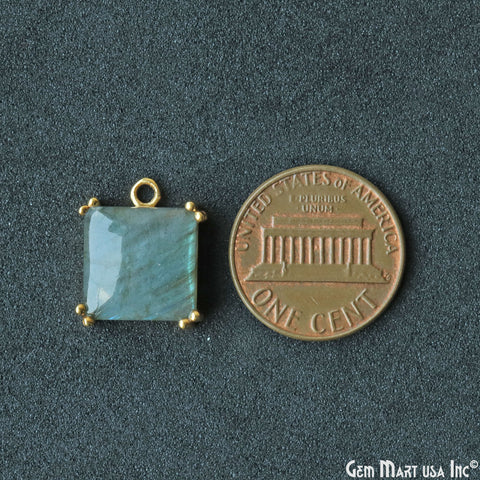 Flashy Labradorite 16x14mm Cabochon Square Prong Gold Setting Single Bail Gemstone Connector