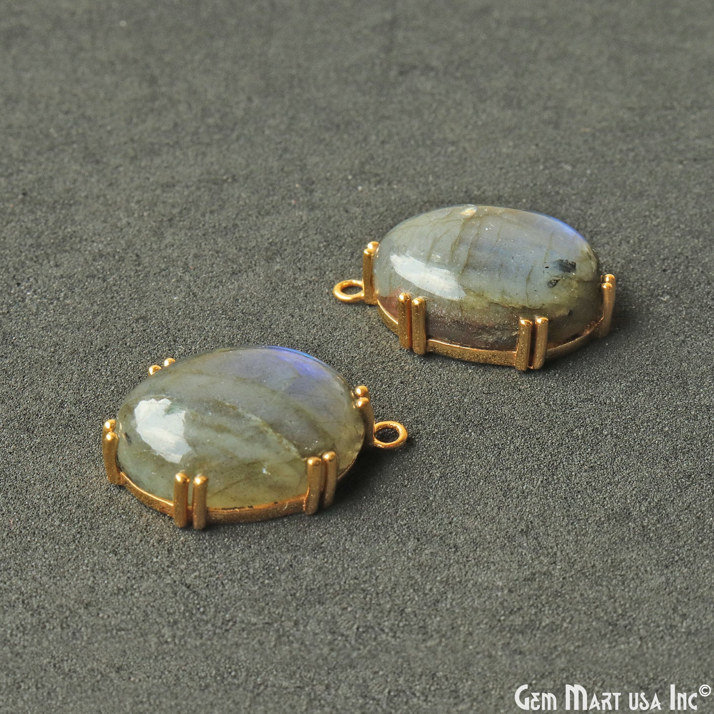 Flashy Labradorite 30x19mm Cabochon Oval Prong Gold Setting Single Bail Gemstone Connector