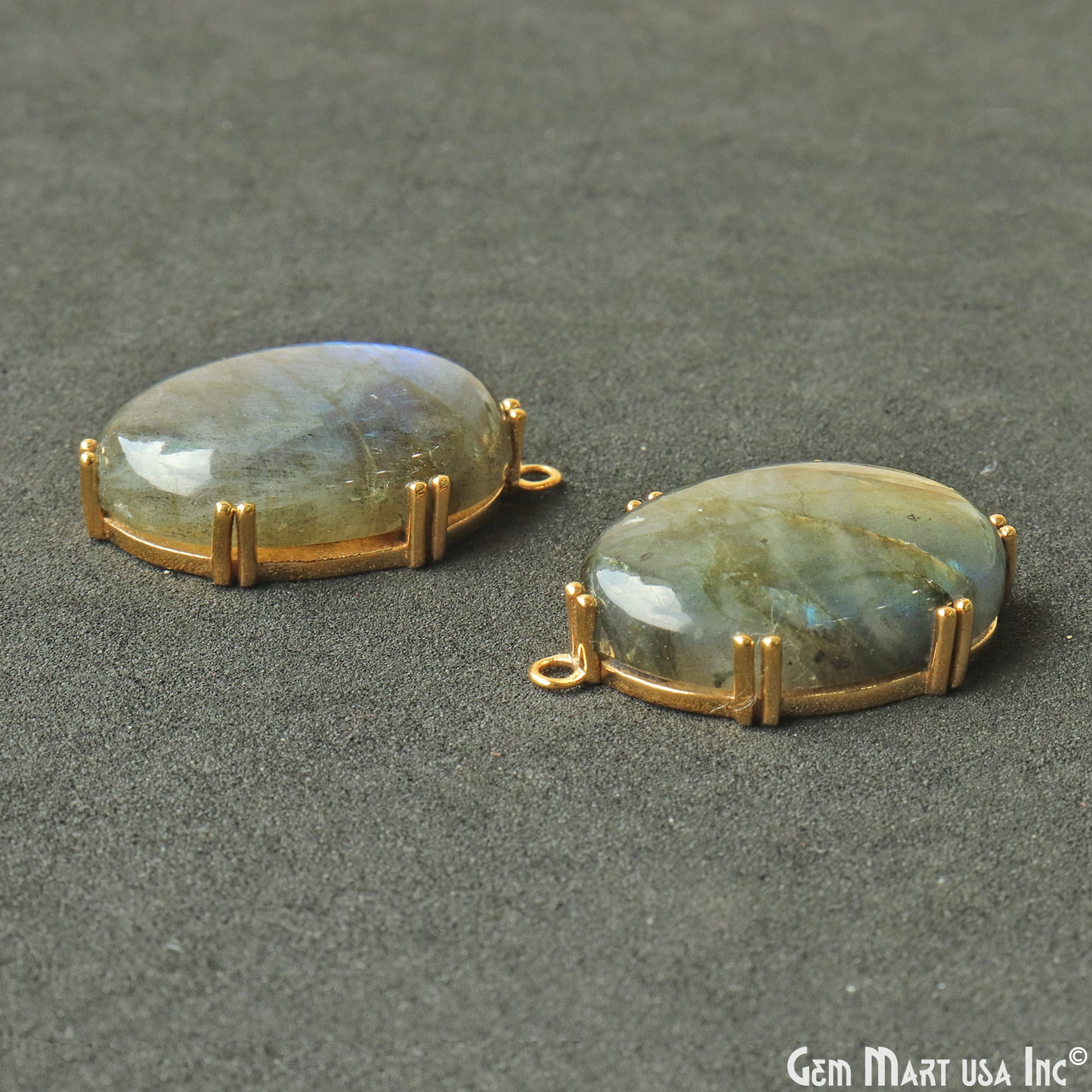 Flashy Labradorite 28x19mm Cabochon Oval Prong Gold Setting Single Bail Gemstone Connector