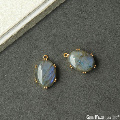 Flashy Labradorite 30x19mm Cabochon Oval Prong Gold Setting Single Bail Gemstone Connector