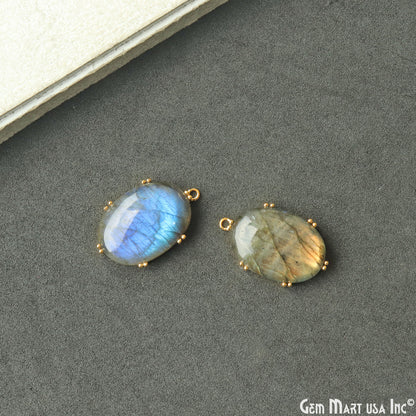 Flashy Labradorite 21x12mm Cabochon Oval Prong Gold Setting Single Bail Gemstone Connector