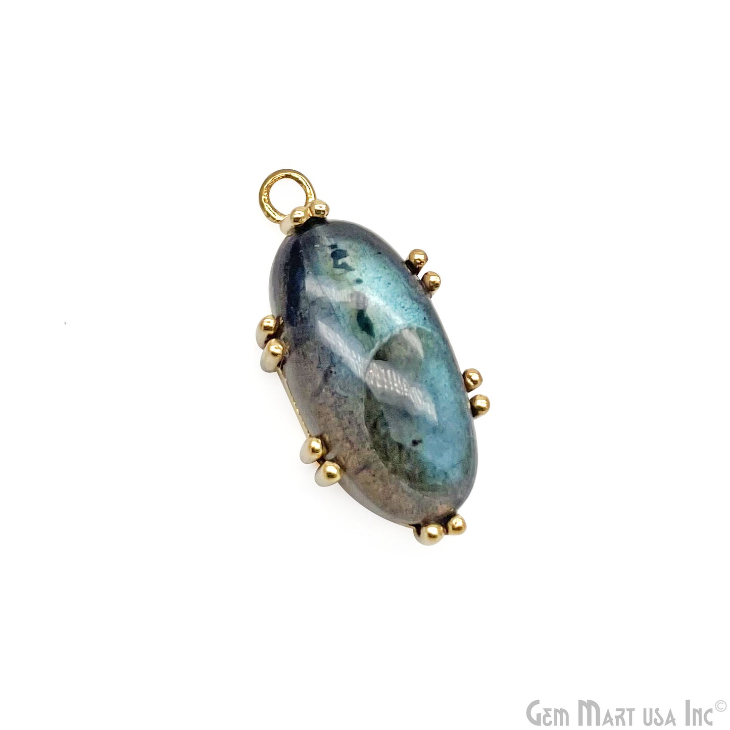 Flashy Labradorite 23x11mm Cabochon Oval Prong Gold Setting Single Bail Gemstone Connector