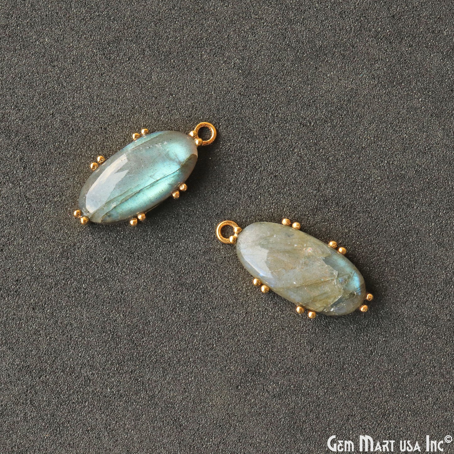 Flashy Labradorite 23x11mm Cabochon Oval Prong Gold Setting Single Bail Gemstone Connector