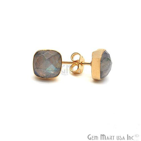 Cushion Shape 8mm Gold Plated Gemstone Stud Earrings 1 Pair (Pick your Gemstone) - GemMartUSA