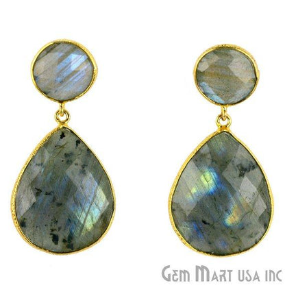 Pear and Round Shape 21x46mm Gold Plated Gemstone Dangle Studs (Pick your Gemstone) (90014-1) - GemMartUSA