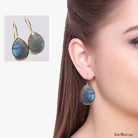 Pear Shape 15x20mm Gold Plated Gemstone Hook Earrings (Pick your Gemstone) (90017-1) - GemMartUSA