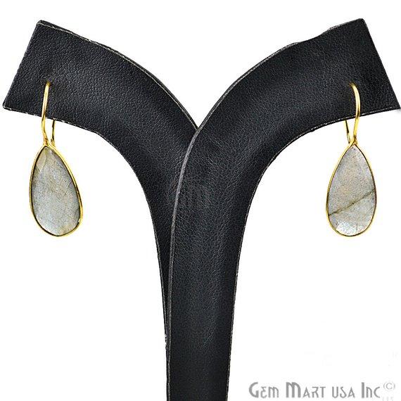 Pear Shape 21x11mm Gold Plated Gemstone Hook Earrings (Pick your Gemstone) - GemMartUSA