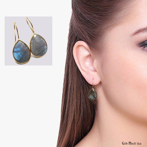 Pear 17x13mm Gold Gemstone Hook Earrings 1 Pair (Pick your Gemstone) - GemMartUSA