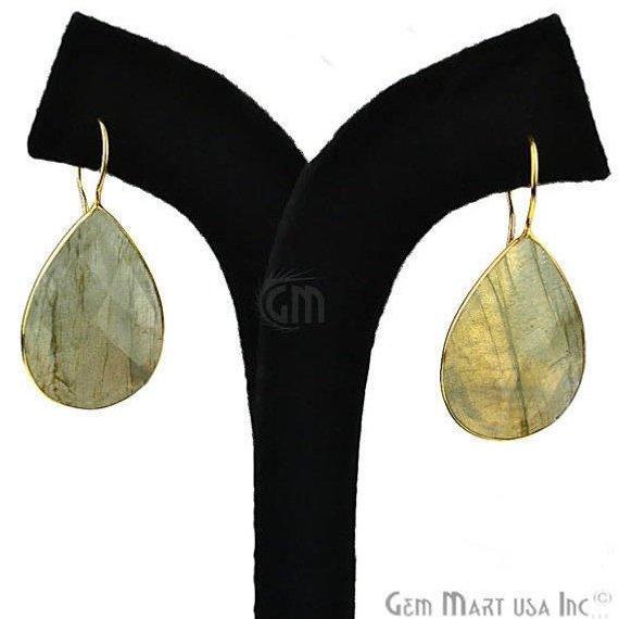 Pear Shape 30x20mm Gold Plated Gemstone Hook Earrings (Pick your Gemstone) (90106-1) - GemMartUSA