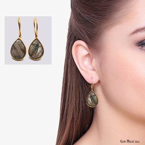 Pear 10x14mm Gemstone Gold Hook Earrings 1 Pair (Pick your Gemstone) - GemMartUSA