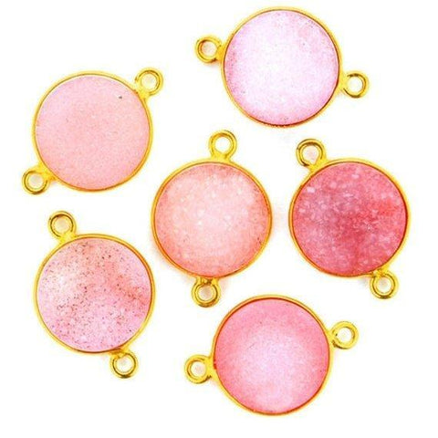 Color Druzy 12mm Round Double Bail Bezel Gold Plated Gemstone Connector