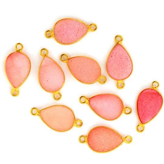 Color Druzy 9x13mm Pears Gold Plated Double Bail Connector