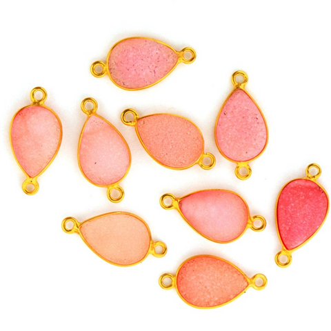 Color Druzy 9x13mm Pears Gold Plated Double Bail Connector