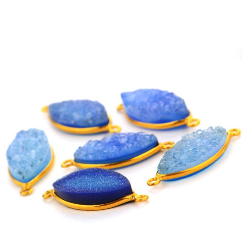Light Blue Colored Druzy Marquise 10x20mm Gold Plated Double Bail Connector - GemMartUSA