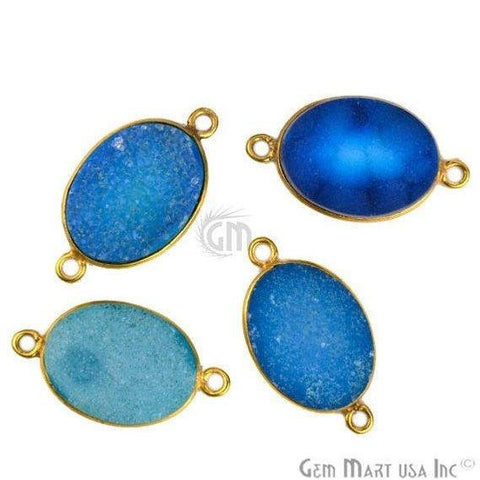 Color Druzy 12x16mm Oval Gold Plated Double Bail Gemstone Connector