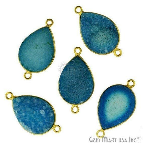 Color Druzy 13x18mm Pears Double Bail Gold Plated Gemstone Connector