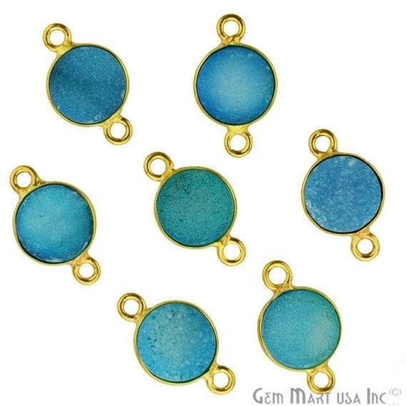 Color Druzy 8mm Round Bezel Gold Gemstone Connector (Pick Your Color) - GemMartUSA