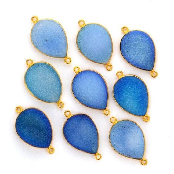 Color Druzy 15x20mm Pears Bezel Gold Plated Double Bail Gemstone Connector (Pick Color) - GemMartUSA