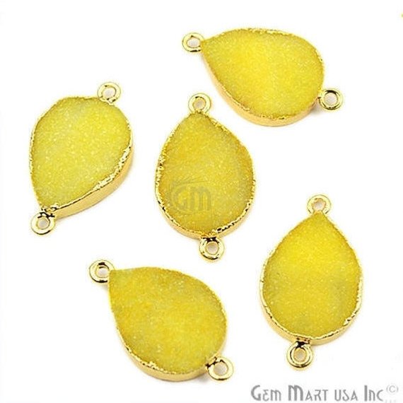 Gold Electroplated Druzy 15x20mm Pears Druzy Gemstone Connector (Pick Your Color, Bail) - GemMartUSA