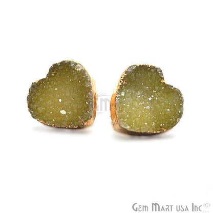 Druzy 10mm Heart Gold Edged Stud Earring 1 Pair (Pick Your Color) - GemMartUSA