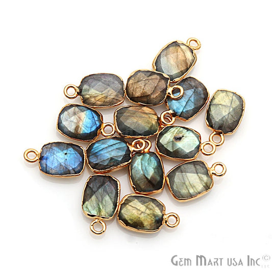 Labradorite 9x11mm Octagon Shape Gold Electroplated Gemstone Connector - GemMartUSA