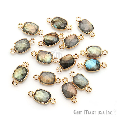 Labradorite Octagon 9x11mm Gold Electroplated Single Bail Gemstone Connector