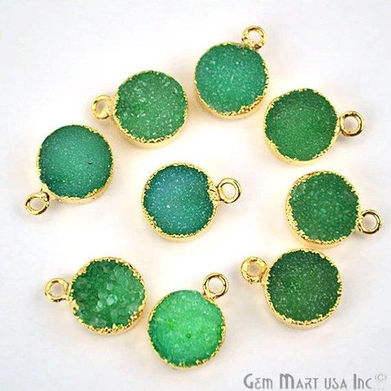 Gold Electroplated Druzy 10mm Round Shape Druzy Gemstone Connector (Pick Your Color, Bail) - GemMartUSA