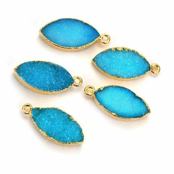 Gold Electroplated Druzy 10x20mm Marquise Druzy Connector (Pick Color, Bail) - GemMartUSA