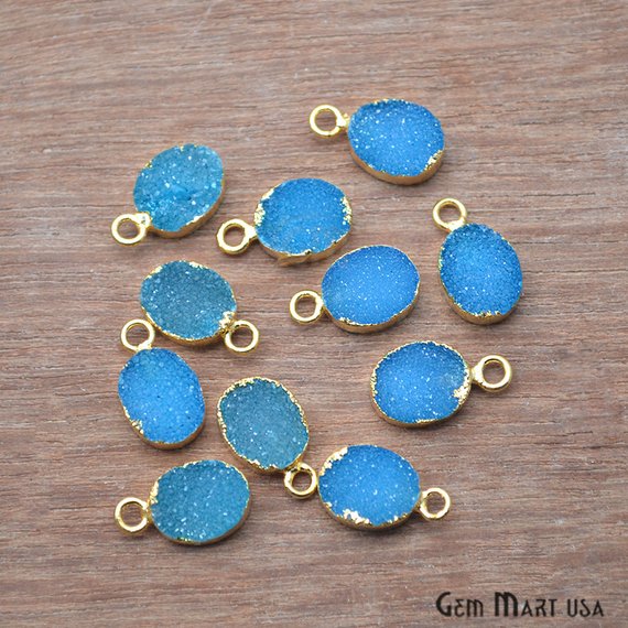 Gold Electroplated Druzy 8x10mm Oval Druzy Gemstone Connector (Pick Your Color, Bail) - GemMartUSA