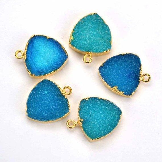 Gold Electroplated Druzy 16mm Trillion Single Bail Gemstone Connector (Pick Your Color) (11098) - GemMartUSA