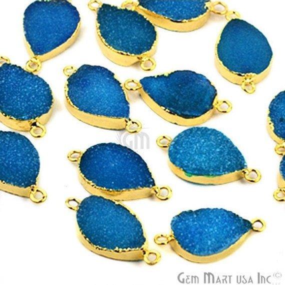 Gold Electroplated 13x18mm Pears Double Bail Druzy Gemstone Connector