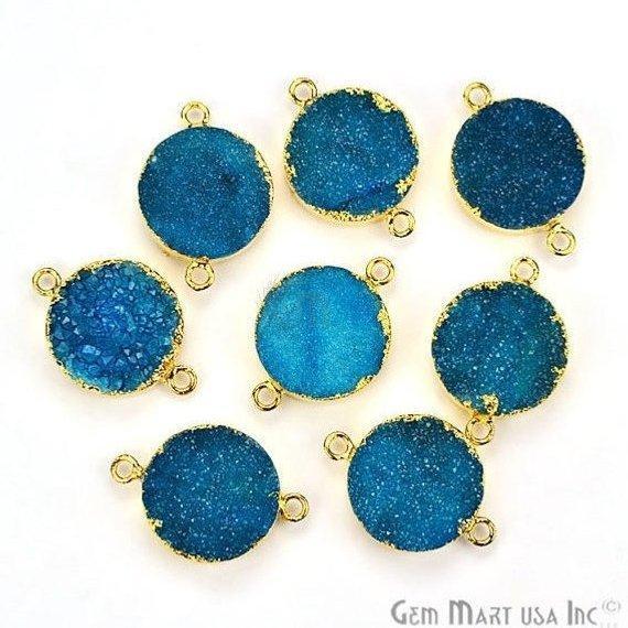 Gold Electroplated 16mm Round Double Bail Druzy Gemstone Connector