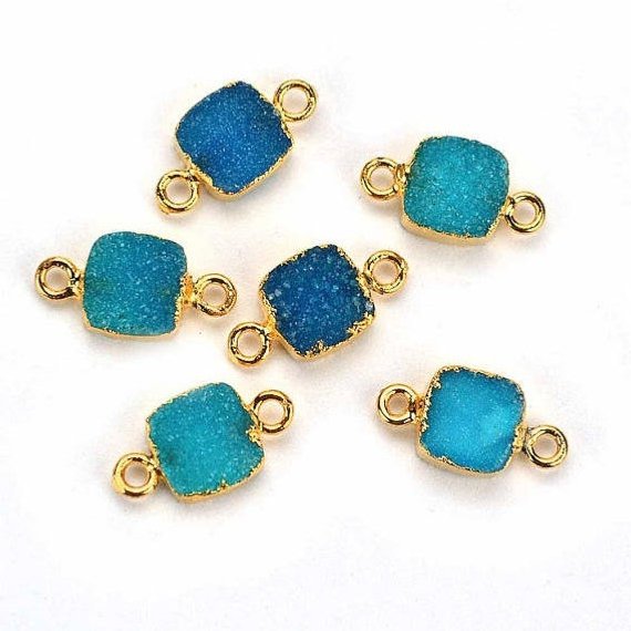 Gold Electroplated Druzy 8mm Square Double Bail Druzy Connector (Pick Color) - GemMartUSA