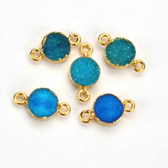 Color Druzy Round 8mm Double Bail Gold Electroplated Gemstone Connector