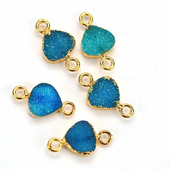 Gold Electroplated Druzy 8mm Heart Shape Double Bail Gemstone Connector Pick Your Color (11237) - GemMartUSA