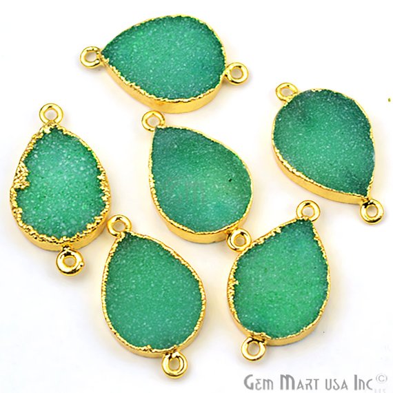 Gold Electroplated Druzy 15x20mm Pears Druzy Gemstone Connector (Pick Your Color, Bail) - GemMartUSA