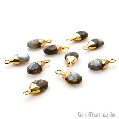 Labradorite 8x12mm Pears Single Bail Gold Electroplated Gemstone Connector - GemMartUSA