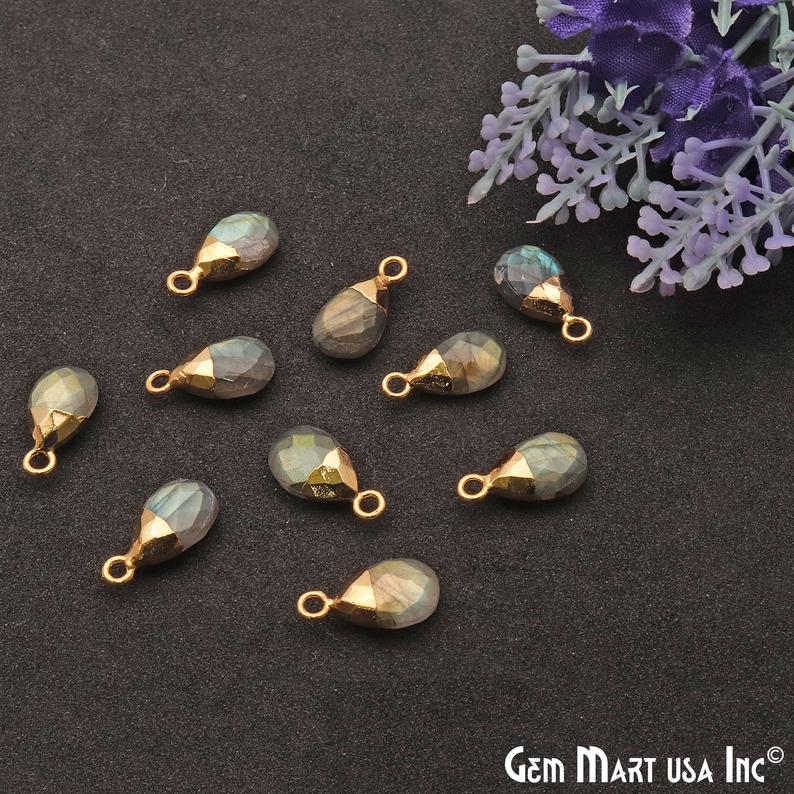 Labradorite 8x12mm Pears Single Bail Gold Electroplated Gemstone Connector - GemMartUSA