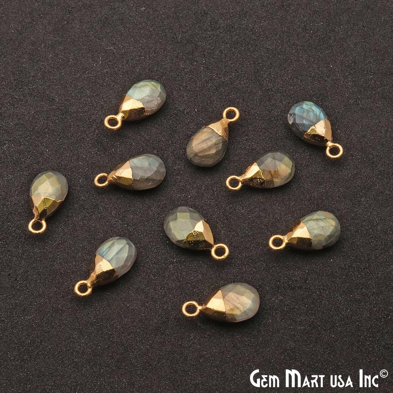 Labradorite 8x12mm Pears Single Bail Gold Electroplated Gemstone Connector - GemMartUSA