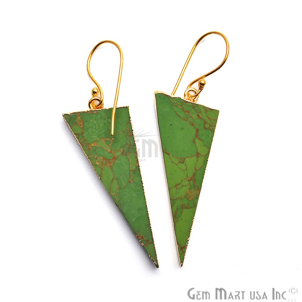 Triangle Shape 42x16mm Gold Plated Sediment Jasper Hook Earrings 1Pair (Pick your Gemstone) - GemMartUSA