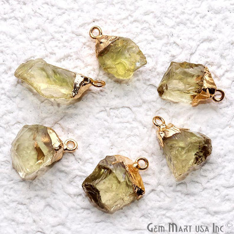 Rough Lemon Topaz Gemstone 18x15mm Gold Edged Bracelets Charm Connectors - GemMartUSA