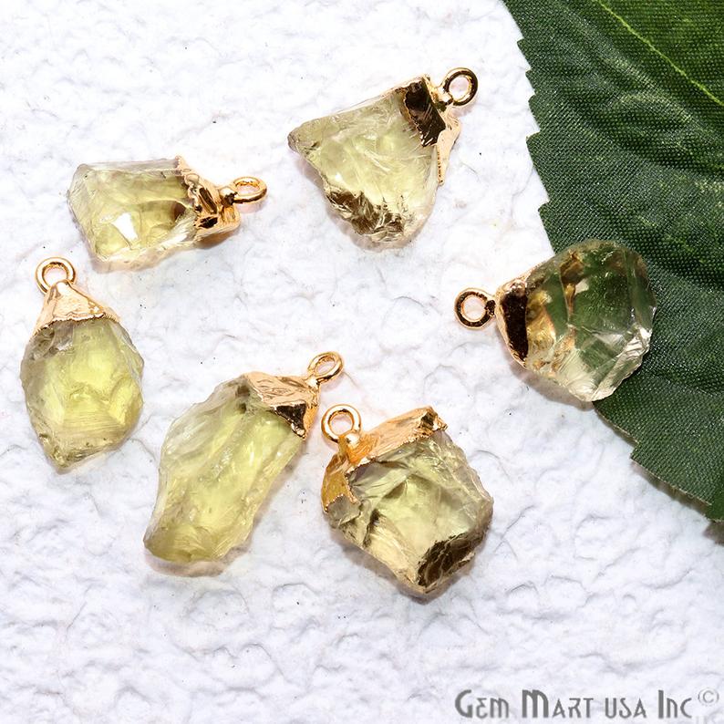 Rough Lemon Topaz Gemstone 18x15mm Gold Edged Bracelets Charm Connectors - GemMartUSA