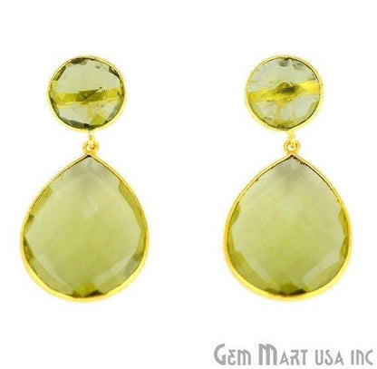 Pear and Round Shape 21x46mm Gold Plated Gemstone Dangle Studs (Pick your Gemstone) (90014-1) - GemMartUSA