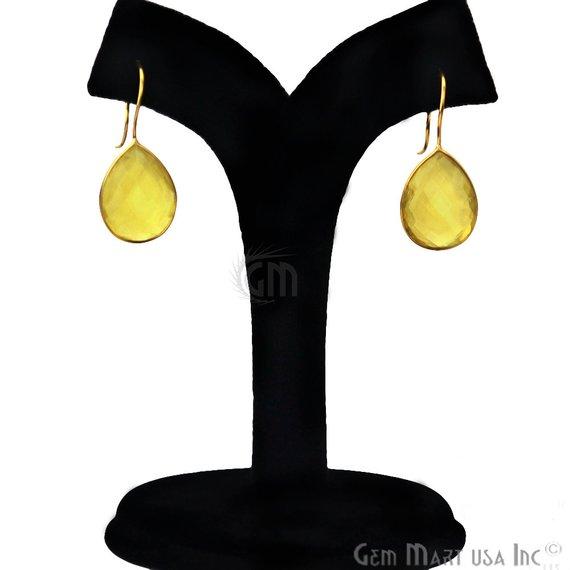 Pear Shape 16x35mm Gold Plated Gemstone Hook Earrings (Pick your Gemstone) (90089-1) - GemMartUSA