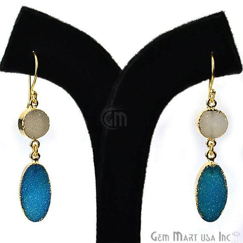 Double Druzy 52x10mm Gold Plated Dangle Hook Earrings (Pick your Gemstone) (90138-1) - GemMartUSA
