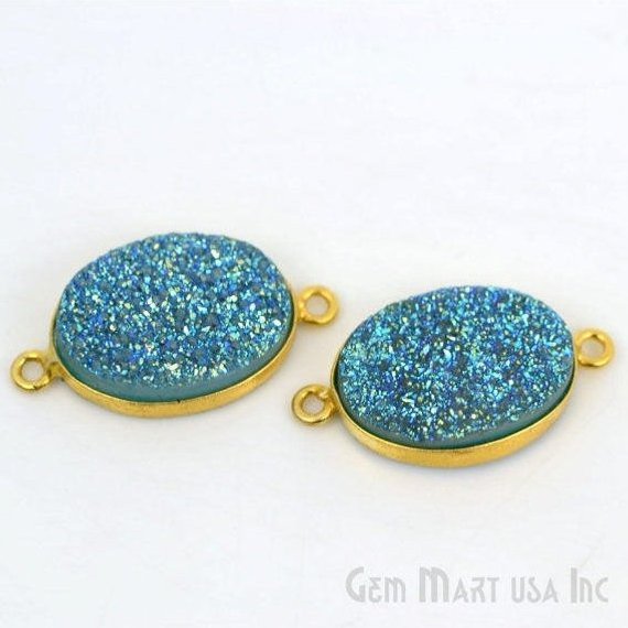 Titanium Druzy 13x18mm Oval Bezel Gemstone Connector (Pick Your Color, Bail, Plating) - GemMartUSA