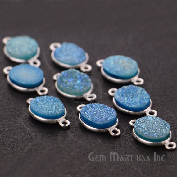 Titanium Druzy 8x10mm Oval Bezel Gemstone Connector (Pick Your Color, Bail, Plating) - GemMartUSA