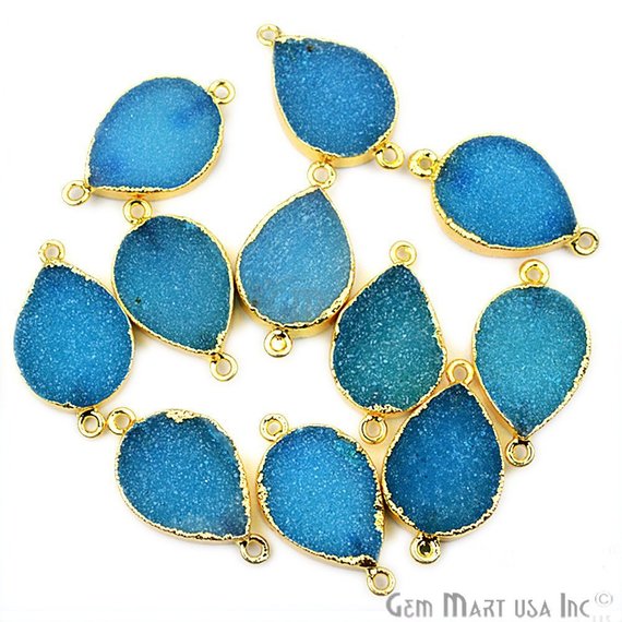 Gold Electroplated Druzy 15x20mm Pears Druzy Gemstone Connector (Pick Your Color, Bail) - GemMartUSA